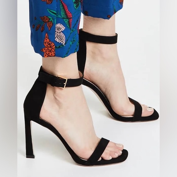 STUART WEITZMAN 100S Square Nudist Black Satin Sandal - Size 7.5 - Like New - Picture 4 of 11